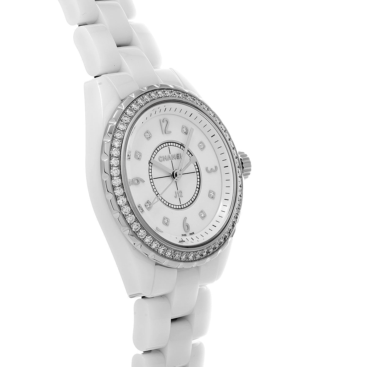 Chanel J12 Quartz Diamonds White Dial White Steel Strap Watch for Women - J12 H3110