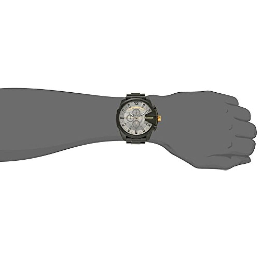 Diesel Mega Chief Chronograph Grey Dial Black Steel Strap Watch For Men - DZ4479