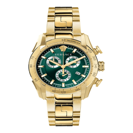 Versace V-Ray Chronograph Green Dial Gold Steel Strap Watch For Men - VE2I00621