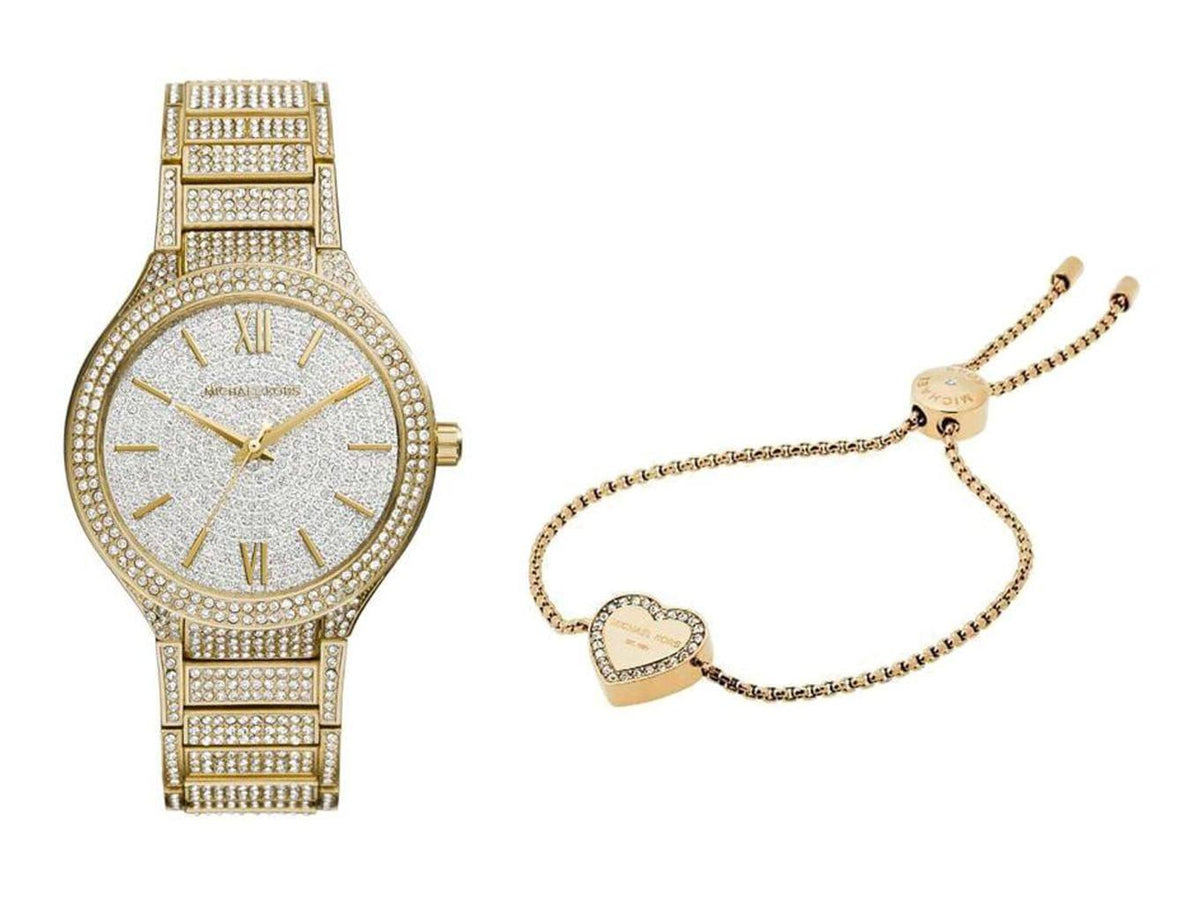 Michael Kors Kerry Crystals Gold Dial Gold Steel Strap Watch For Women - MK3360