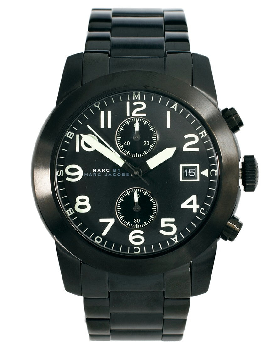 Marc Jacobs Larry Chronograph Black Dial Black Steel Strap Watch for Men - MBM5032
