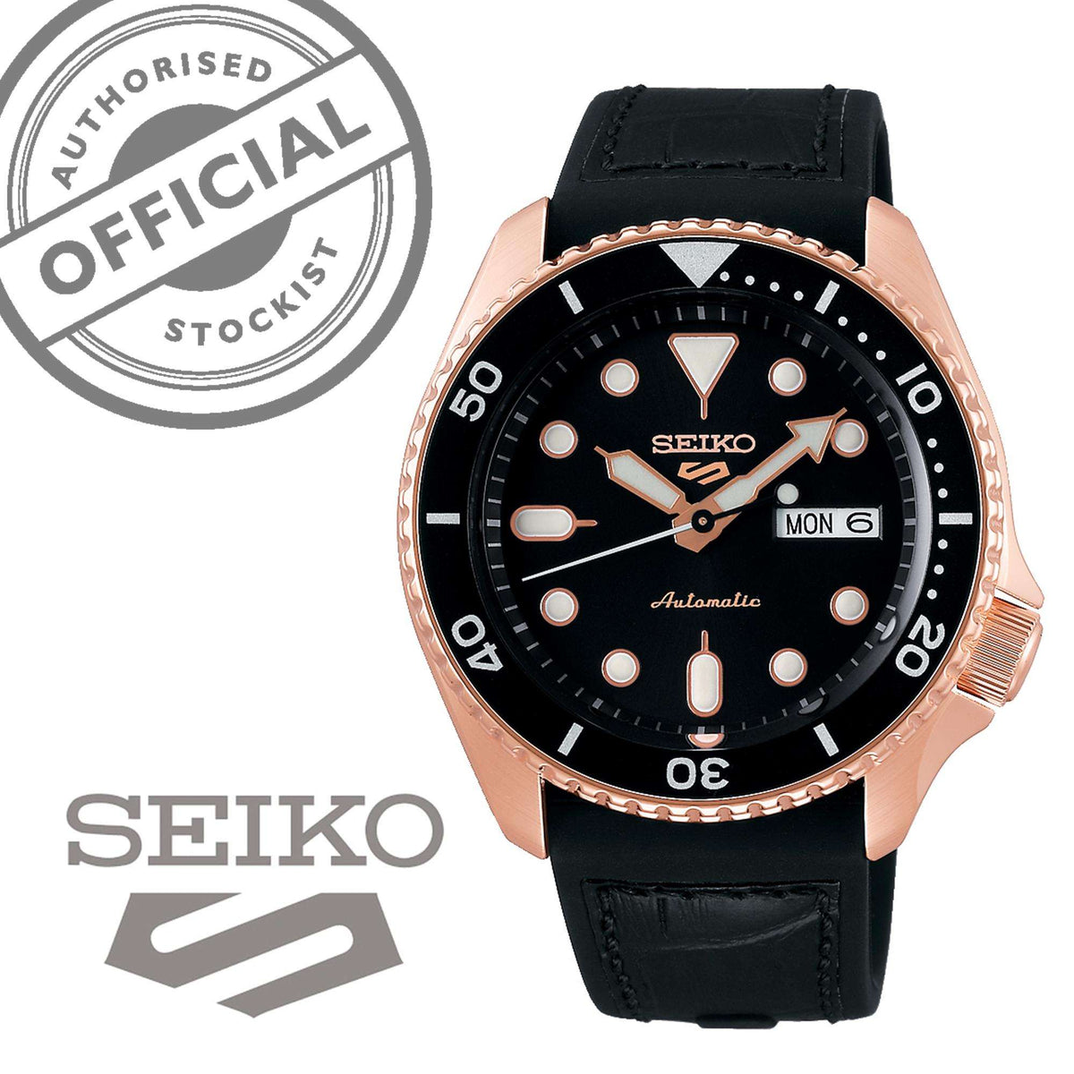 Seiko 5 Sport SKX Automatic Black Dial Black Silicone Strap Watch For Men - SRPD76K1
