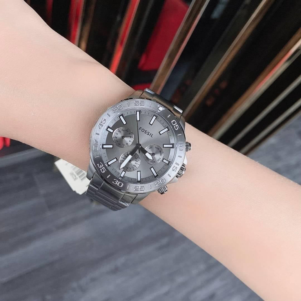 Fossil Bannon Multifunction Chronograph Grey Dial Grey Steel Strap Watch for Men - BQ2491