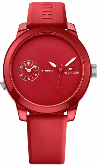 Tommy Hilfiger Denim Quartz Red Dial Red Rubber Strap Watch for Men - 1791323