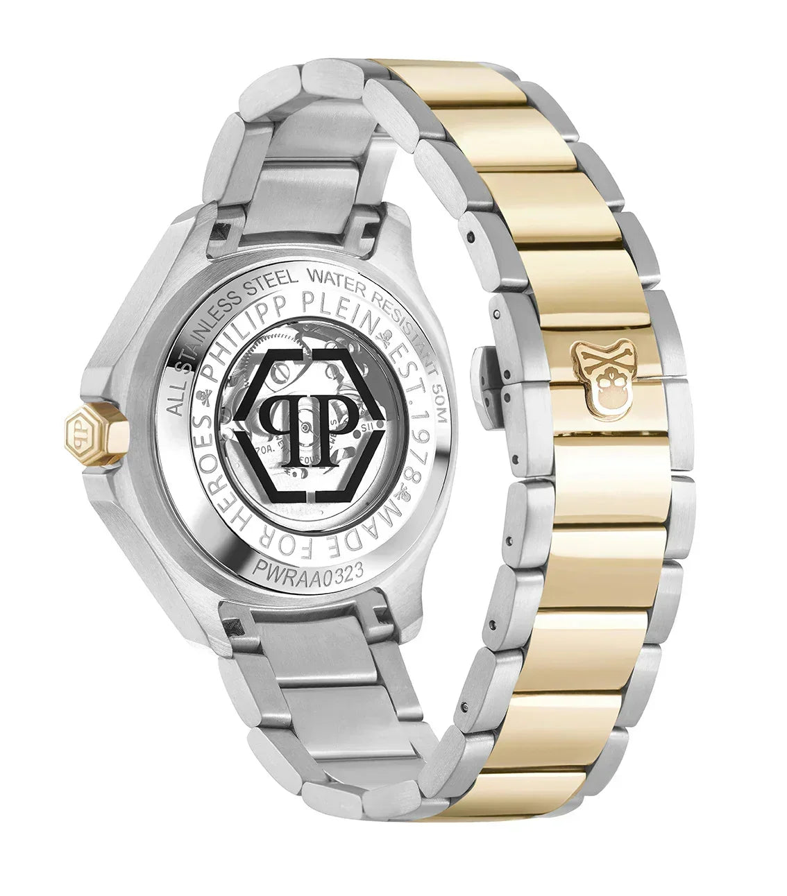 Philipp Plein High-Conic Automatic Gold Dial Silver & Gold Stainless Steel Strap Watch For Men - PWRAA0323