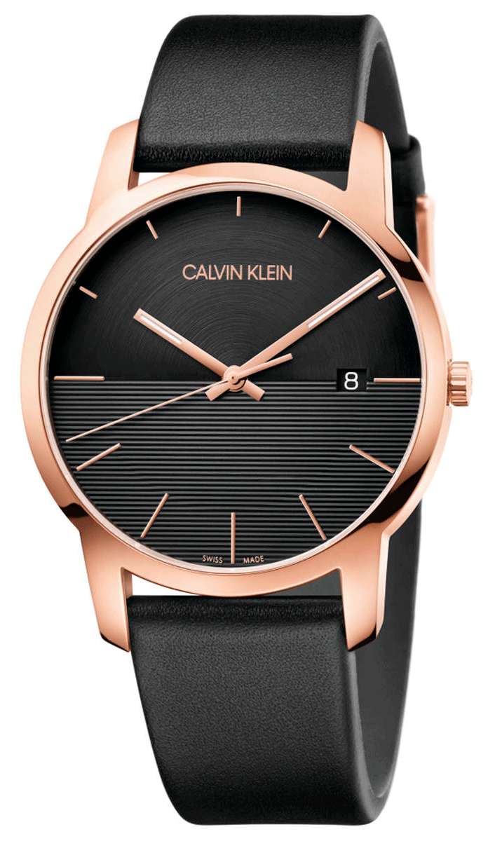 Calvin Klein City Quartz Black Dial Black Leather Strap Watch for Men - K2G2G6CZ