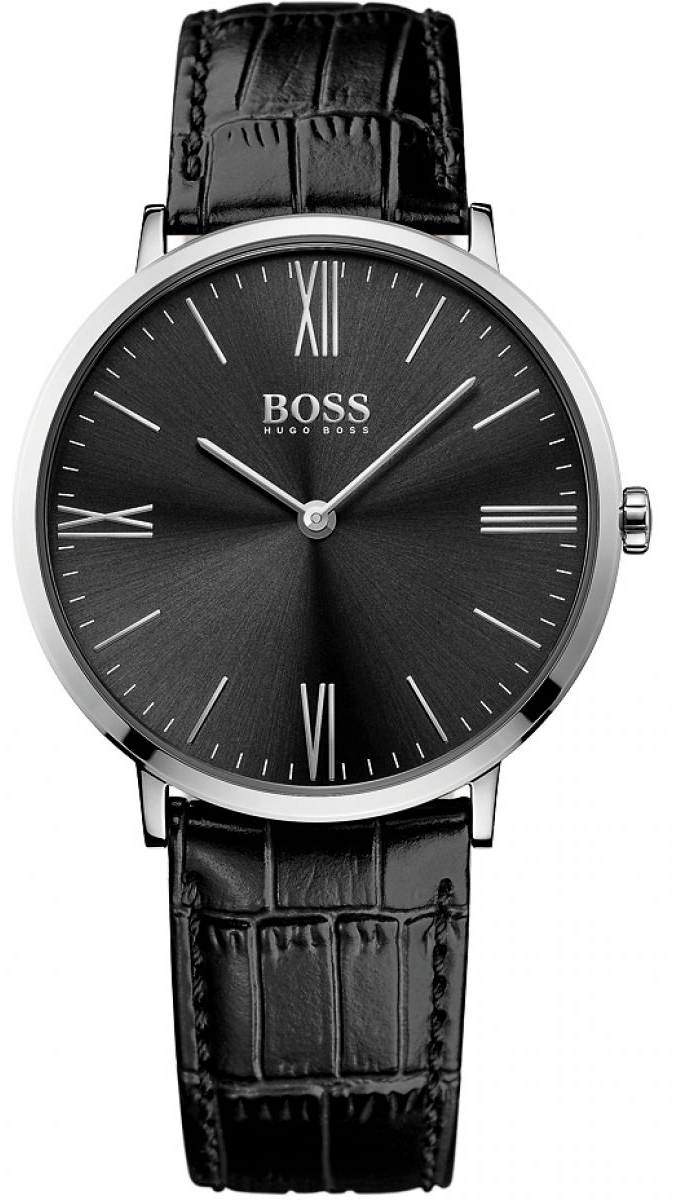 Hugo Boss Jackson Black Dial Black Leather Strap Watch for Men - 1513369