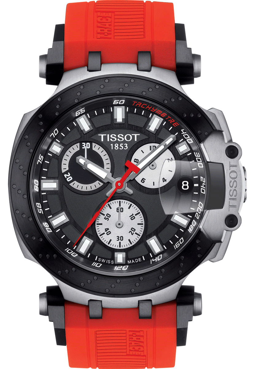 Tissot T Race Chronograph Black Dial Red Silicone Strap Watch For Men - T115.417.27.051.00