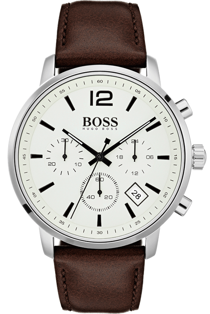 Hugo Boss Attitude White Dial Brown Leather Strap Watch for Men - 1513609