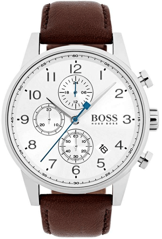 Hugo Boss Attitude White Dial Brown Leather Strap Watch for Men - 1513609