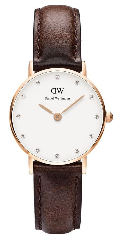 Daniel Wellington Classy Bristol White Dial Brown Leather Strap Watch For Women - DW00100062