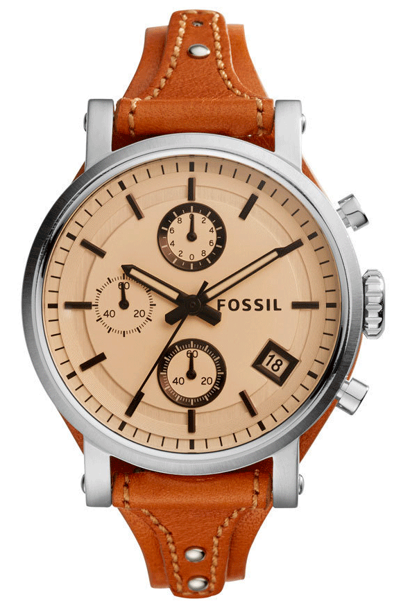 Fossil Original Boyfriend Sport Chronograph Beige Dial Brown Leather Strap Watch for Women - ES4046
