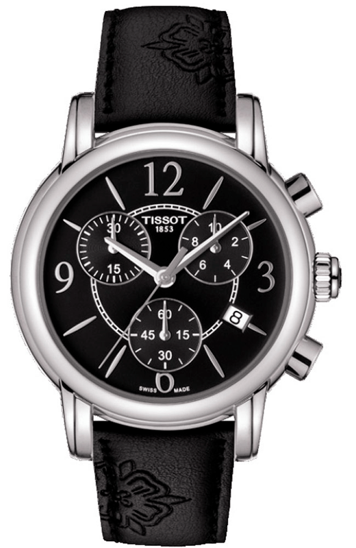 Tissot Dressport Chronograph Black Dial Black Leather Strap Watch for Women - T050.217.17.057.00