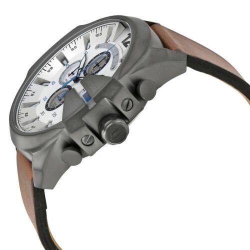 Diesel Mega Chief Chronograph White Dial Brown Leather Strap Watch For Men - DZ4280