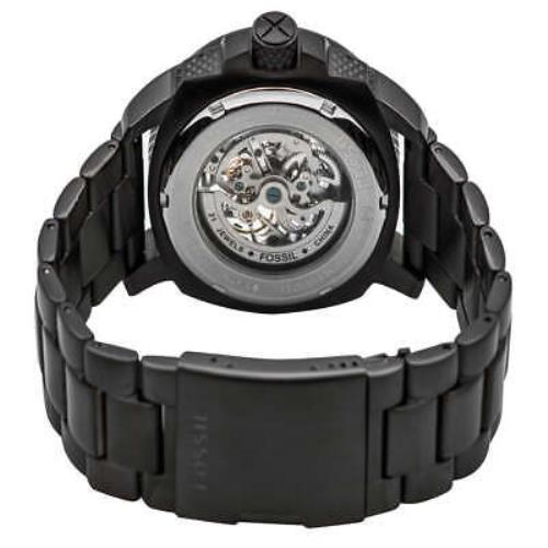 Fossil Modern Machine Automatic Silver Dial Black Steel Strap Watch for Men - ME3080
