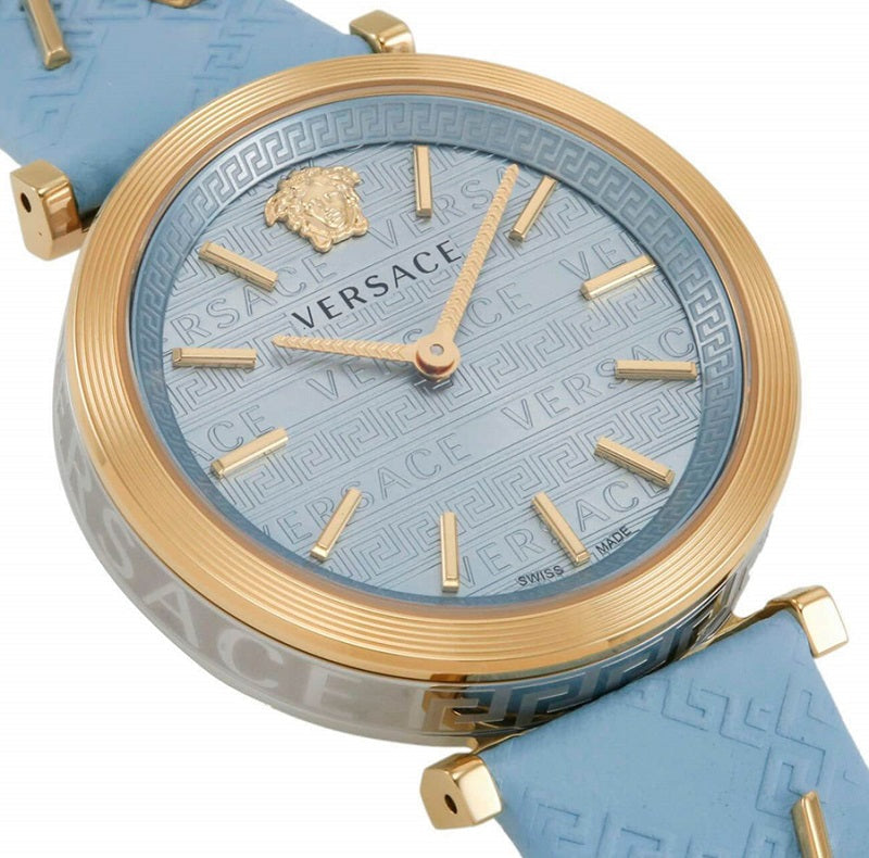 Versace V-Twist Blue Dial Blue Leather Strap Watch for Women - VELS00319