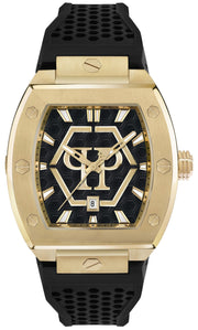 Philipp Plein Hexagon Phantom Black Dial Black Silicone Strap Watch For Men- PWPUA0424