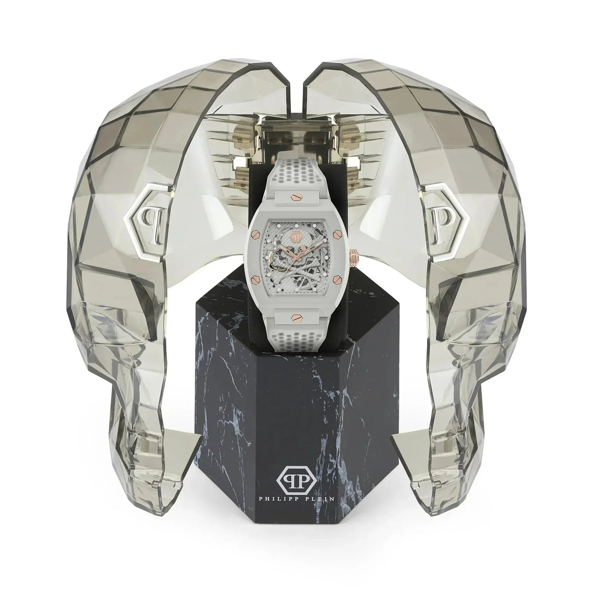 Philipp Plein The Skeleton White Dial White Silicone Strap Watch for Men - PWVBA0123