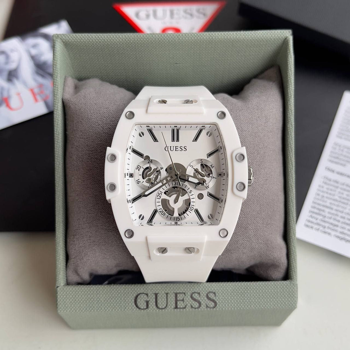 Guess Phoenix Multifunction White Dial White Rubber Strap Watch for Men - GW0203G2
