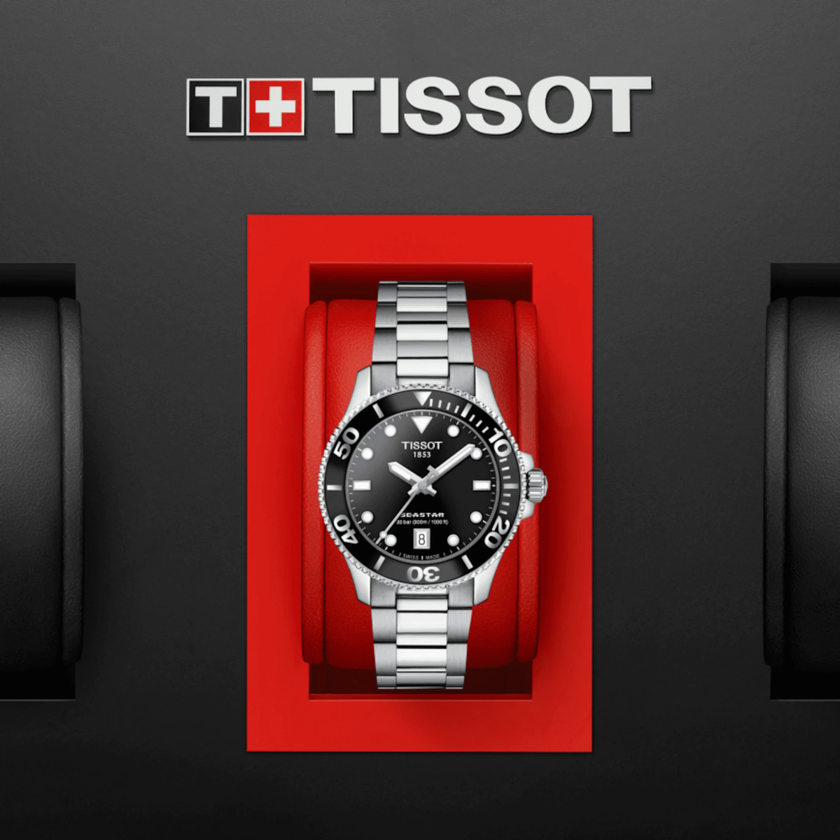 Tissot Seastar 1000 Lady Black Dial Silver Steel Strap Watch for Women - T120.210.11.051.00