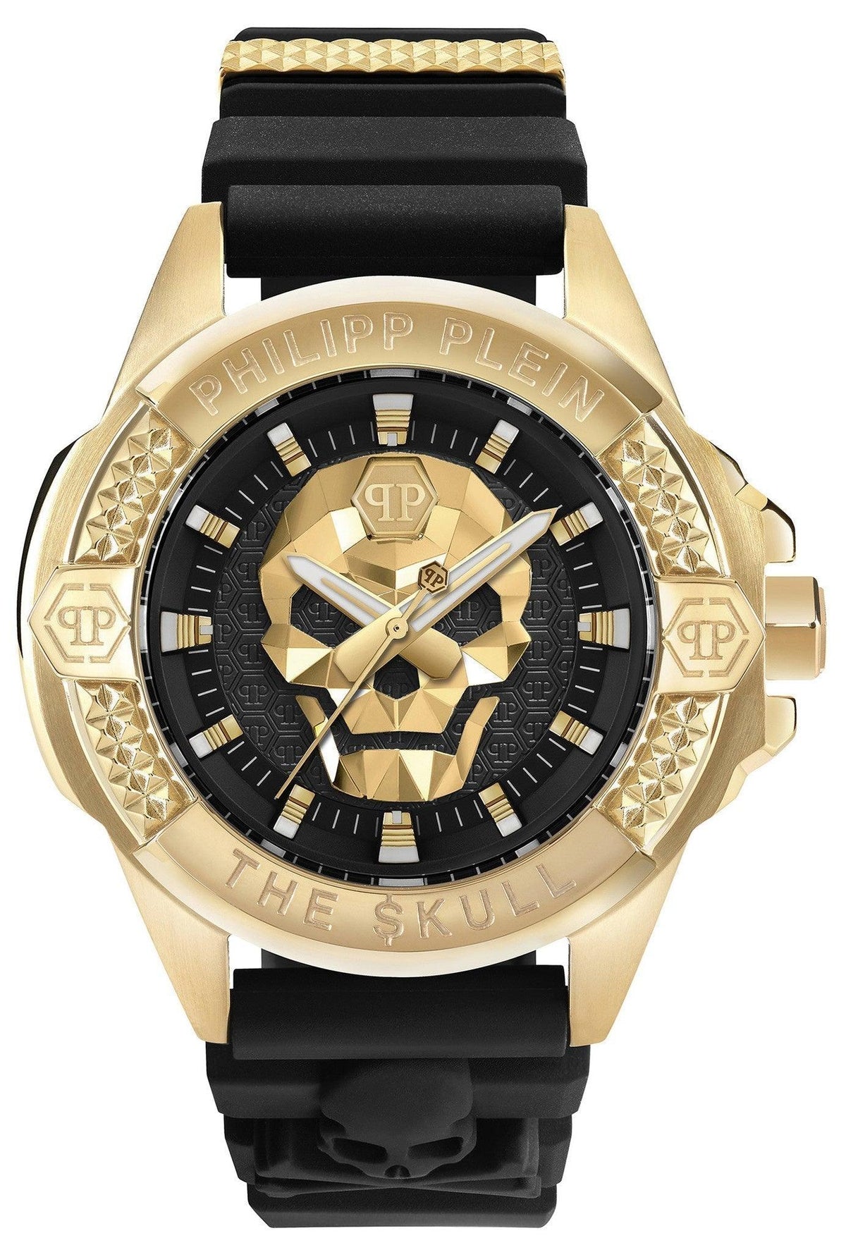 Philipp Plein The Skull Gold Dial Black Silicone Strap Watch for Men - PWAAA0221