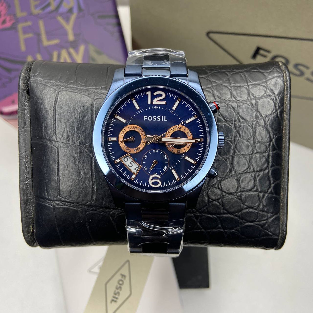 Fossil Perfect Boyfriend Multifunction Blue Dial Blue Steel Strap Watch for Women - ES4093