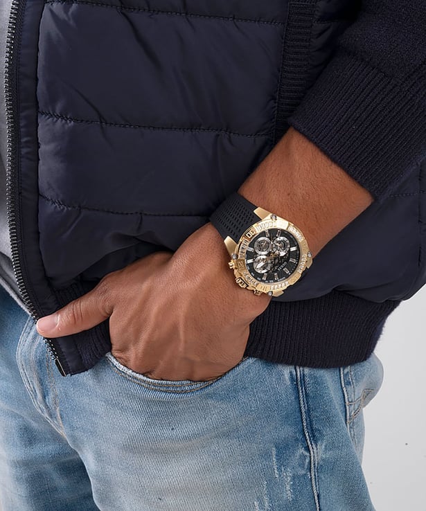 Guess Trophy Multifunction Black Dial Black Rubber Strap Watch for Men - GW0333G2