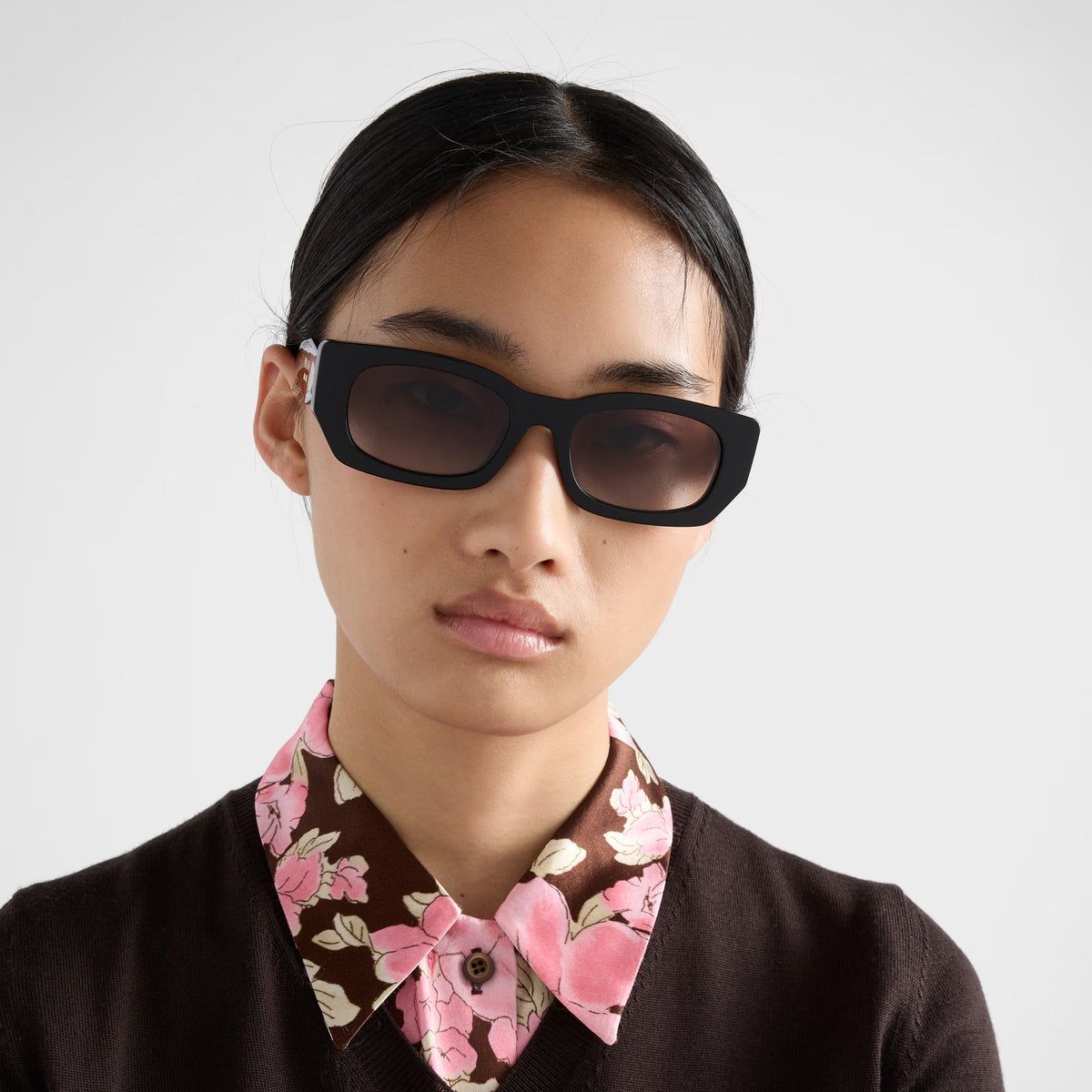 Prada Women Rectangular Frame Brown Tortoiseshell Sunglasses