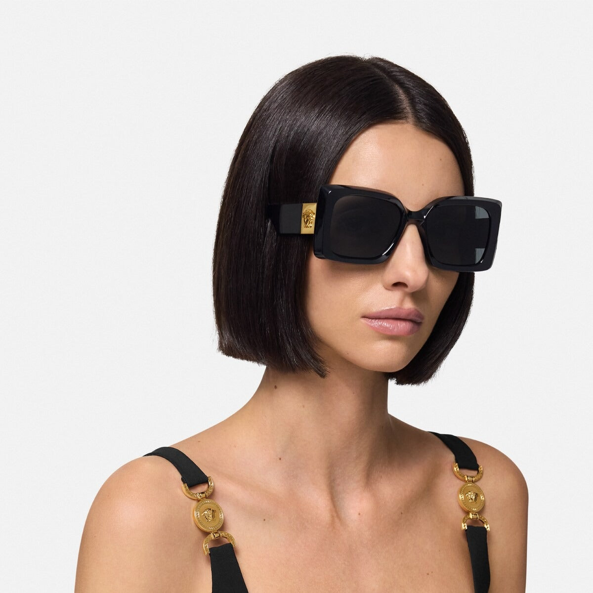 Versace Women Square Frame Cobra Black Sunglasses