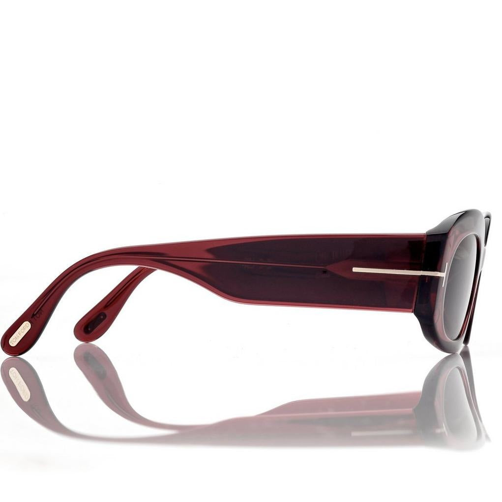 Tom Ford Women Rectangle Frame Shiny Bordeaux Sunglasses