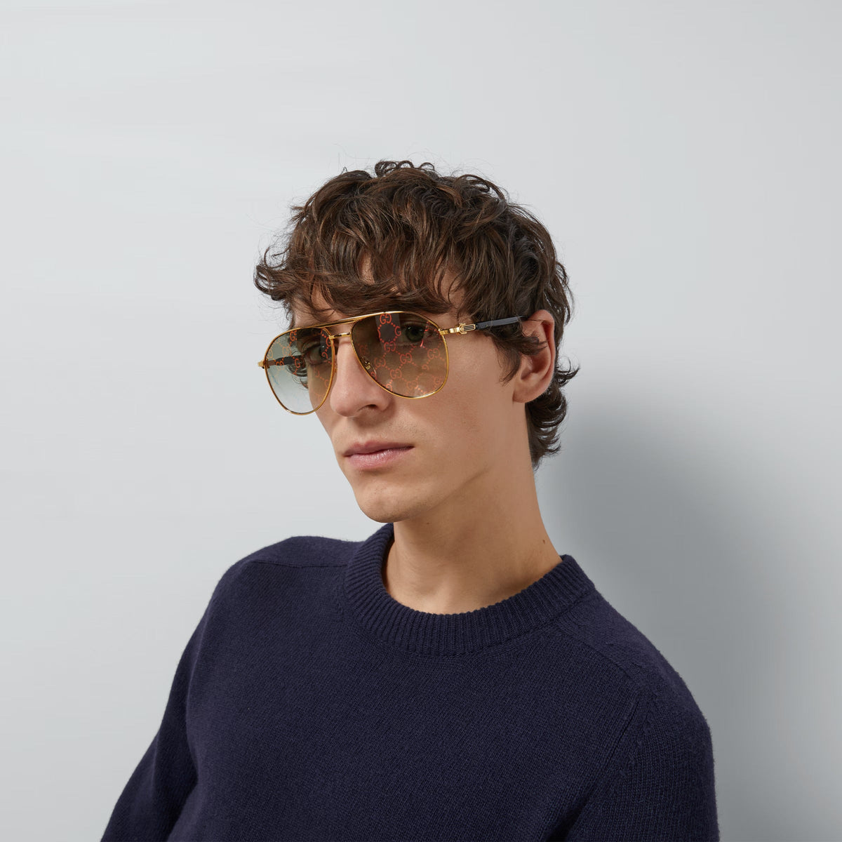 Gucci Women Aviator Frame Gold Sunglasses