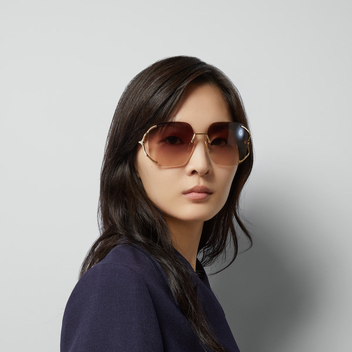 Gucci Women Square Frame Gold Sunglasses