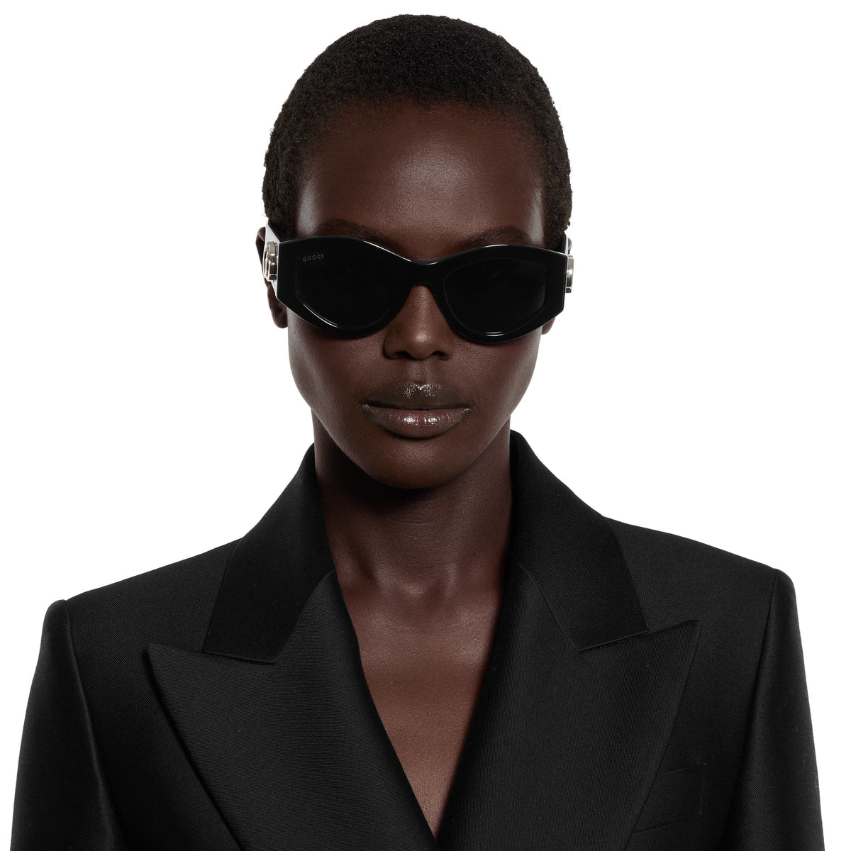 Gucci Women Oval Frame Black Sunglasses