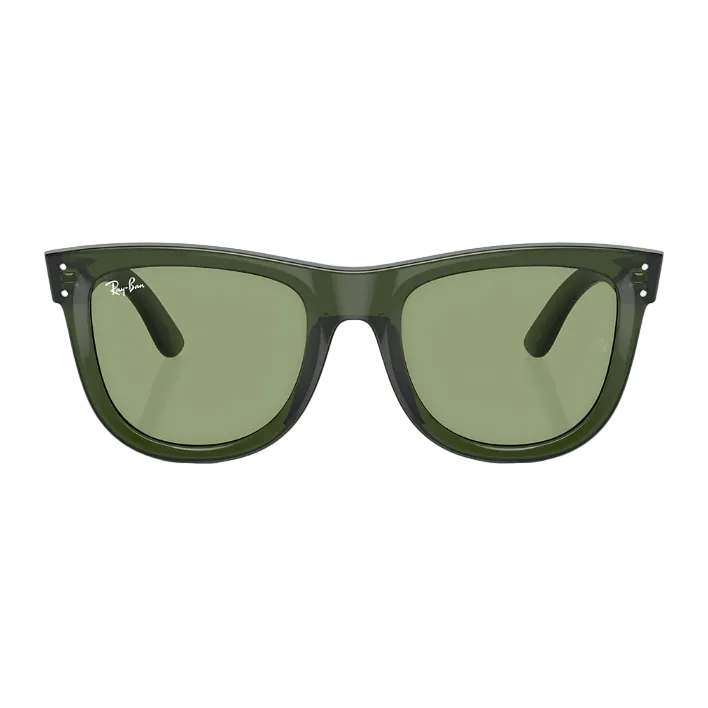 Ray Ban Men Square Frame Shiny Polished Transparent Green Sunglasses