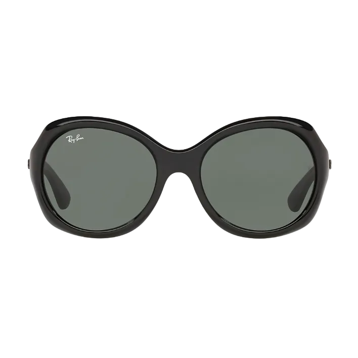 Ray Ban Women Round Frame Leather Black Sunglasses