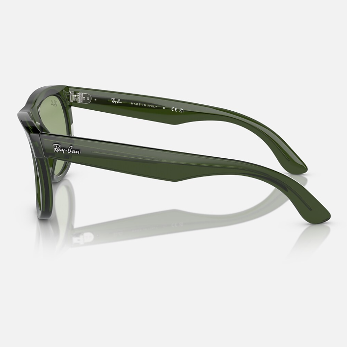 Ray Ban Men Square Frame Shiny Polished Transparent Green Sunglasses