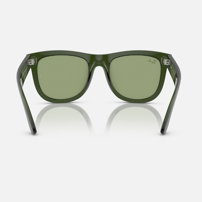 Ray Ban Men Square Frame Shiny Polished Transparent Green Sunglasses