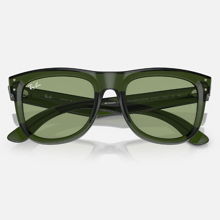 Ray Ban Men Square Frame Shiny Polished Transparent Green Sunglasses