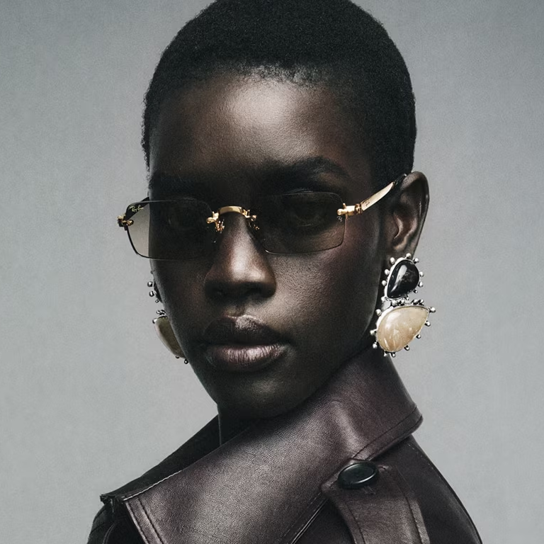 Ray Ban Women Rectangle Frame Polished Arista Gold Sunglasses