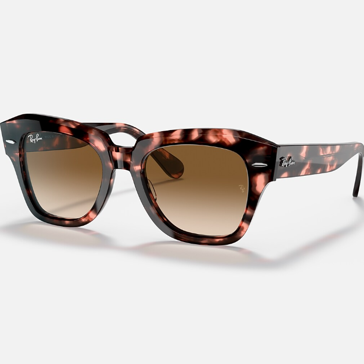 Ray Ban Women Square Frame Polished Pink Havana Sunglasses