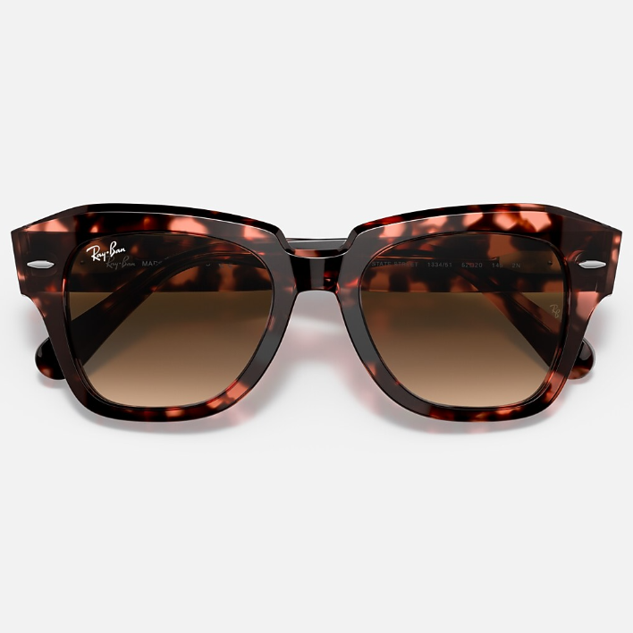 Ray Ban Women Square Frame Polished Pink Havana Sunglasses