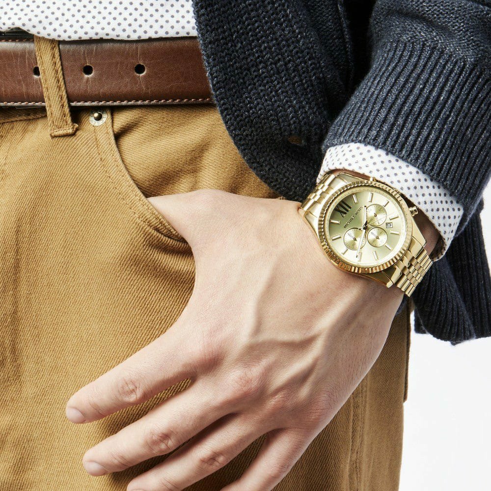 Michael Kors Lexington Gold Dial Gold Steel Strap Watch for Men - MK8281