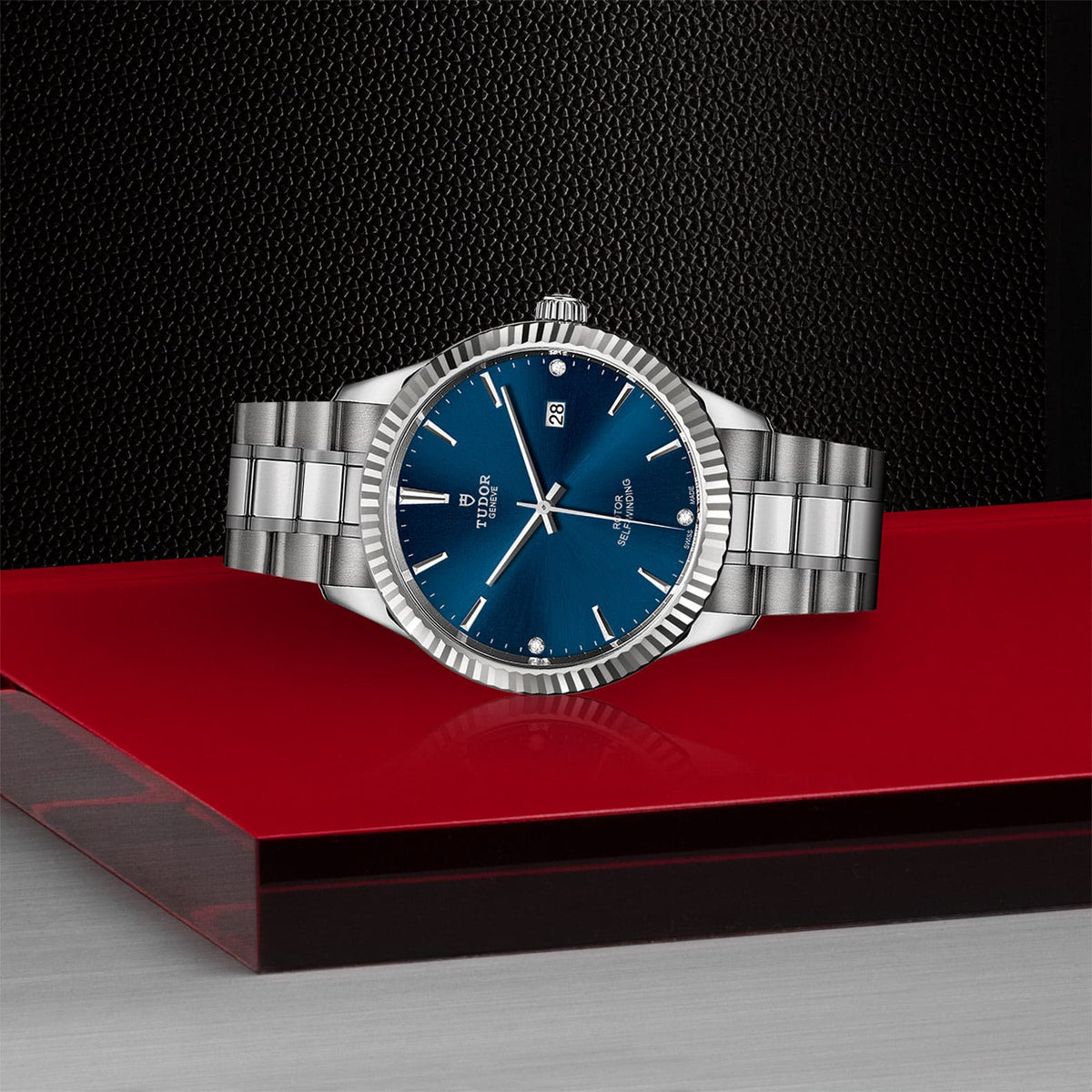 Tudor Style Automatic Diamonds Blue Dial Silver Steel Strap Watch for Men - M12710-0017