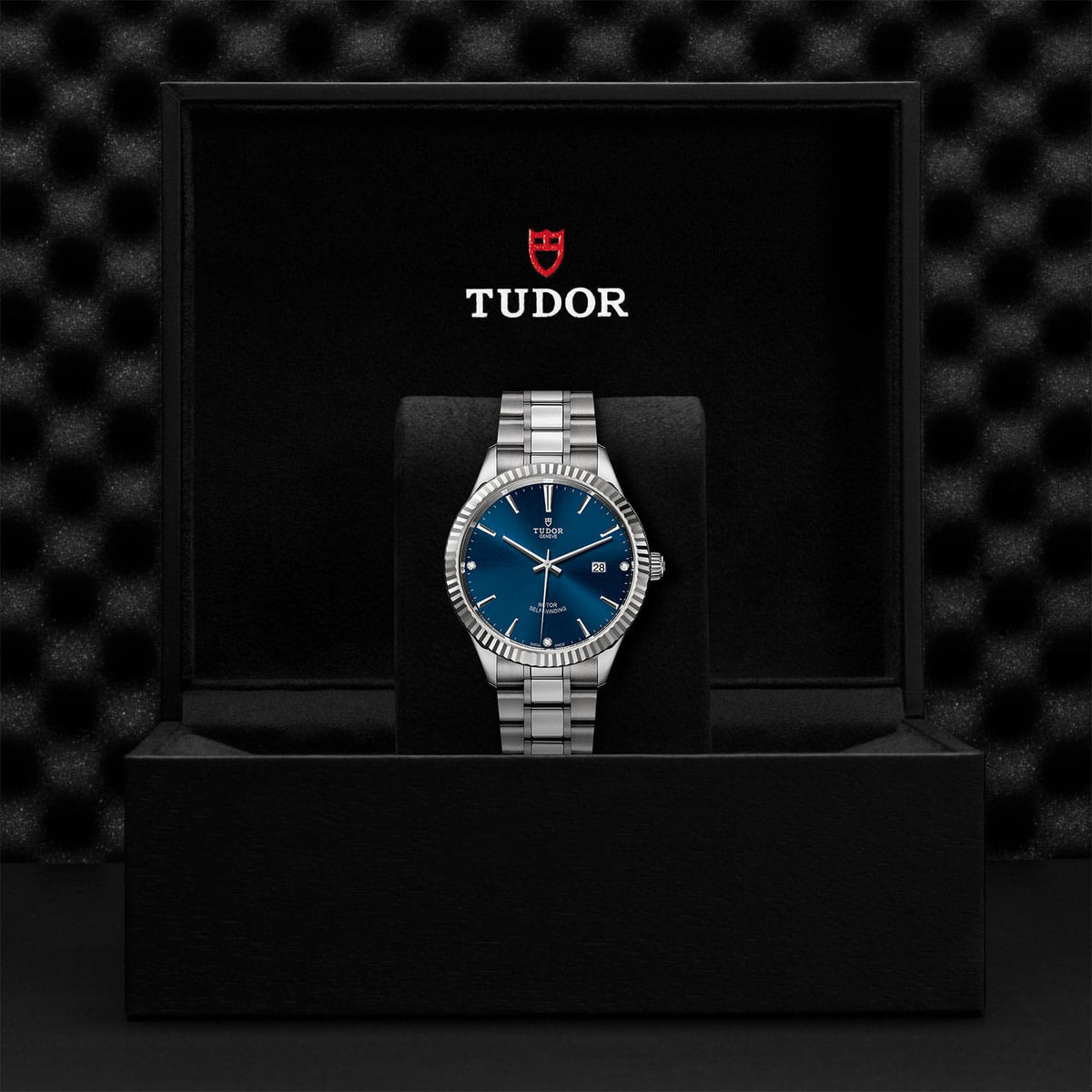Tudor Style Automatic Diamonds Blue Dial Silver Steel Strap Watch for Men - M12710-0017