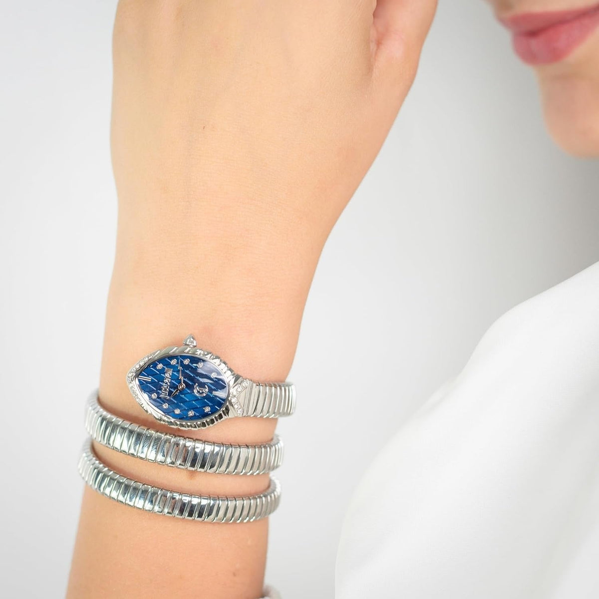 Just Cavalli Specchio Blue Dial Silver Steel Strap Watch for Women - JC1L323M0015