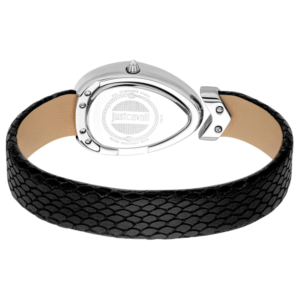 Just Cavalli Diversa Snake Silver Dial Black Leather Strap Watch for Women - JC1L321L0015