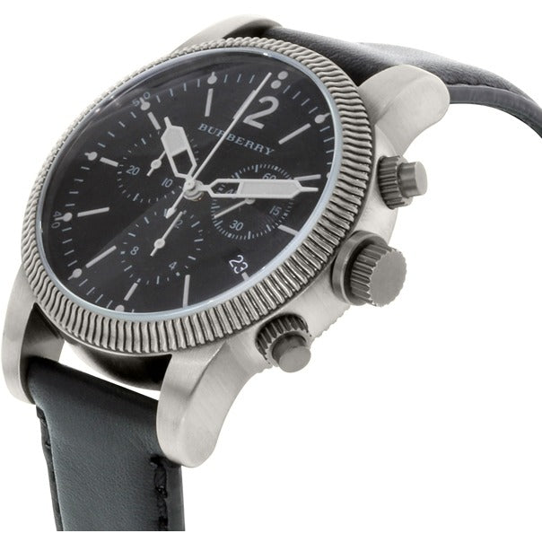Burberry Utilitarian Chronograph Black Dial Black Leather Strap Watch for Men - BU7813