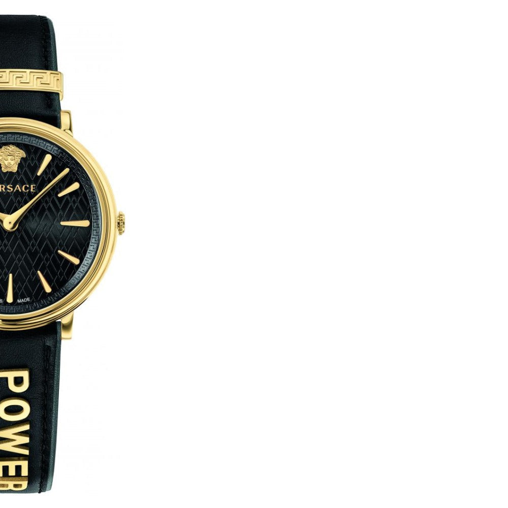 Versace V Circulus Quartz Black Dial Black Leather Strap Watch for Women - VBP12017