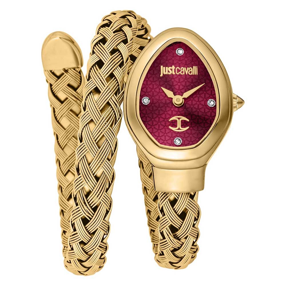 Just Cavalli Novara Red Dial Gold Steel Strap Watch for Women - JC1L264M0035