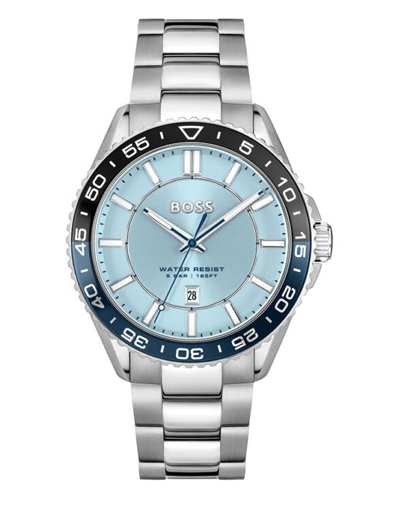 Hugo Boss Runner 3H Light Blue Dial Silver Steel Strap Watch for Men - 1514207